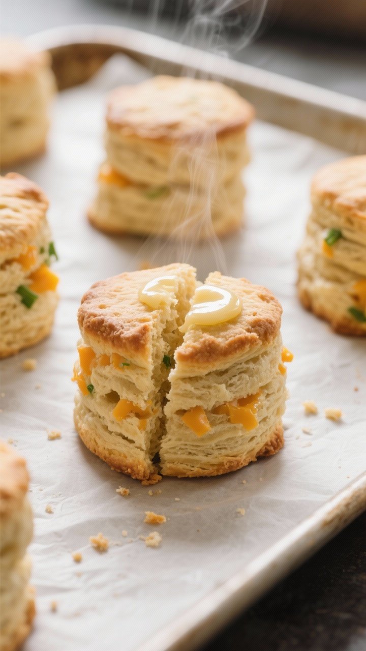 Close-up detail, cooking process: Freshly baked high-protein biscuits just out of the oven on a parc