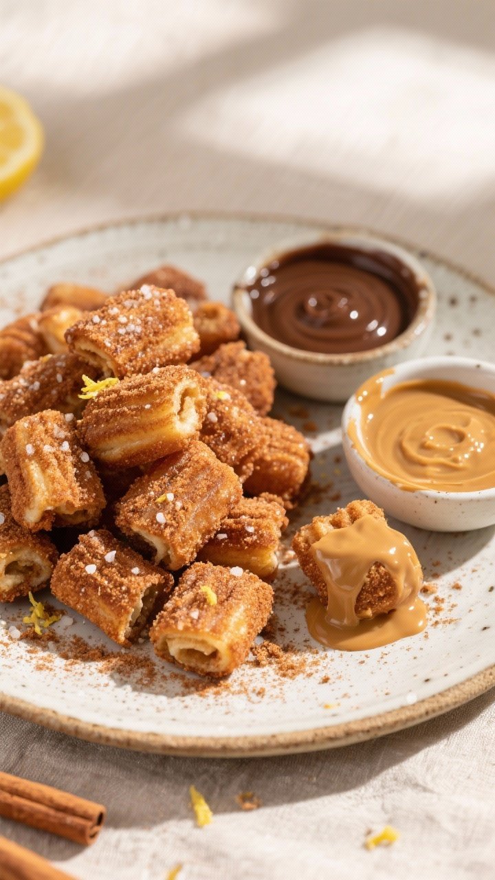 Final dish, tasty top view: Overhead shot of a rustic ceramic plate piled with freshly coated air fr